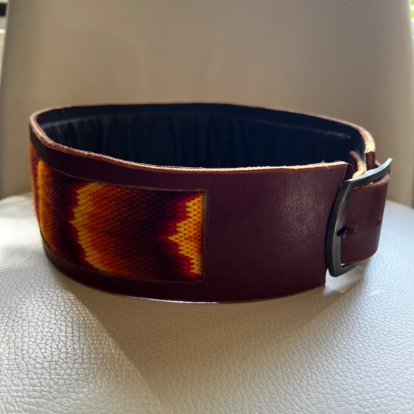 Vintage Wide Embroidered Brown Leather Southwestern Style Corset Belt - Picture 4 of 9